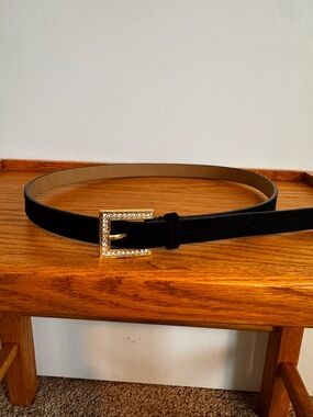 Talbots Black Velvet Belt with Gold Crystal Buckle